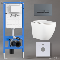 Комплект 3 в 1 инсталляция, унитаз безободковый белый BILBAO ALTO (IB.BLA.231.1B1), клавиша смыва серый/графит матовый, пластик  ESTI-R (IB.B021.008.000), IBERICA BLANCA фото в интернет-магазине Русалия