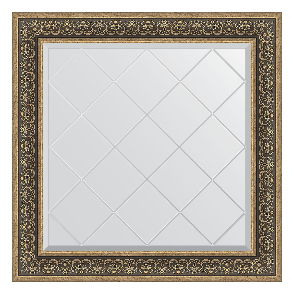 Зеркало настенное с гравировкой EVOFORM в багетной раме вензель серебряный, 89х89 см, BY 4336