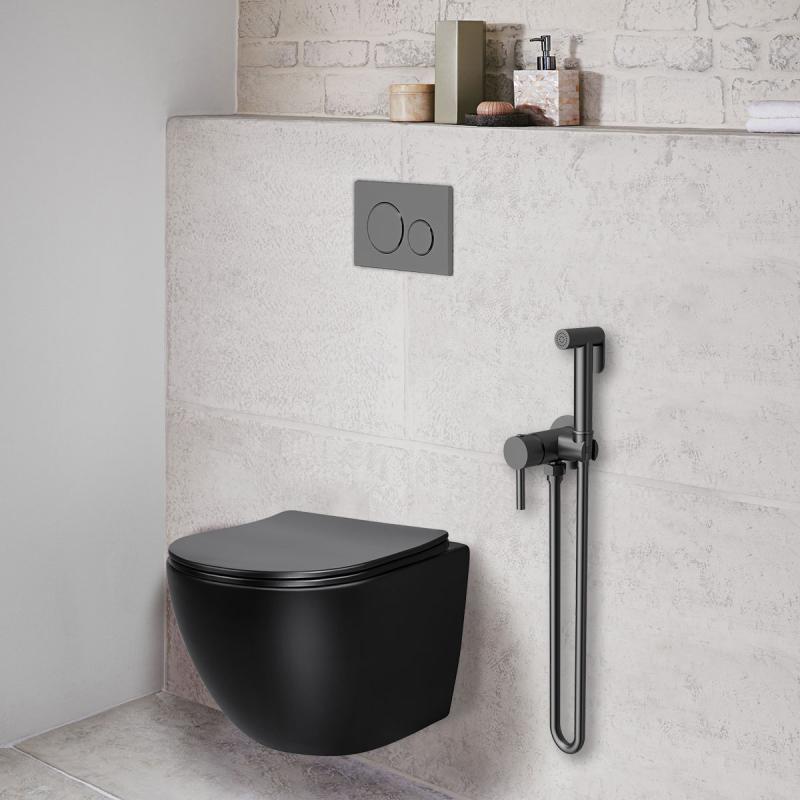 Гигиенический душ VHFW-101GM из латуни в комплекте со смесителем, вороненая сталь Vincea