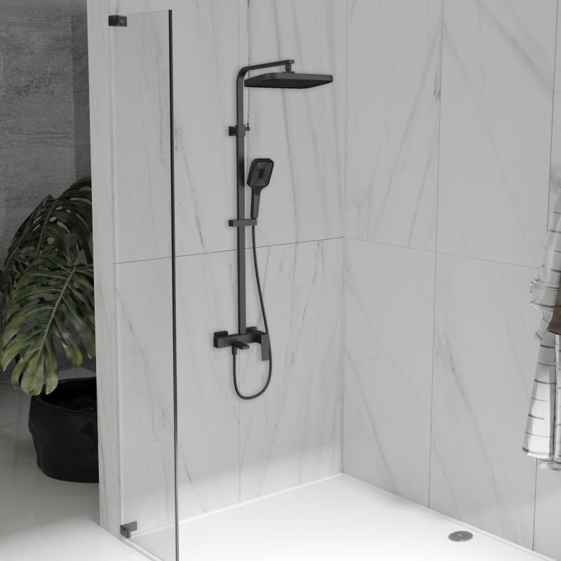 Душевая стойка Cube VSFS-4C12MB с изливом, черный матовый Vincea