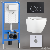 Комплект 3 в 1 инсталляция, унитаз торнадо безободковый белый BILBAO ALTO (IB.BLA.234.1B1), клавиша смыва черный матовый, пластик  ESTI-O (IB.B082.002.000), IBERICA BLANCA фото в интернет-магазине Русалия