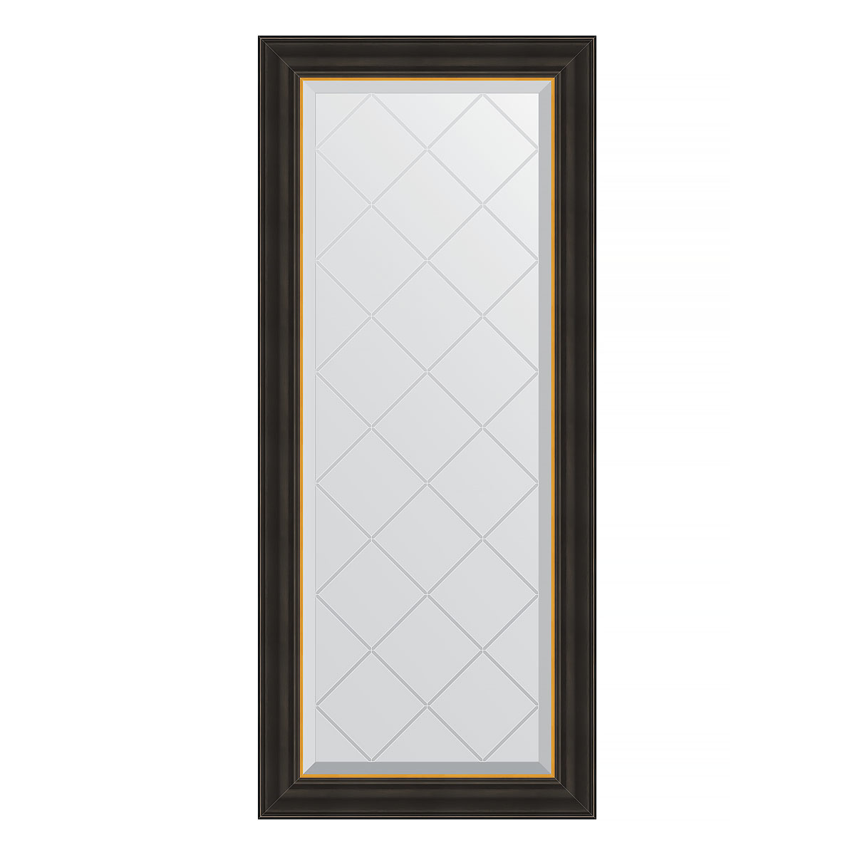 Зеркало настенное с гравировкой EVOFORM в багетной раме чёрное дерево с золотом, 54х124 см, BY 4530