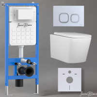 Комплект 3 в 1 инсталляция, унитаз торнадо безободковый белый TOLEDO ALTO (IB.TLA.234.1B1), клавиша смыва хром матовый, пластик  ESTI-Q (IB.B083.004.002), IBERICA BLANCA фото в интернет-магазине Русалия