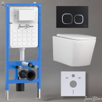 Комплект 3 в 1 инсталляция, унитаз торнадо безободковый белый TOLEDO ALTO (IB.TLA.234.1B1), клавиша смыва черный матовый, пластик  ESTI-Q (IB.B083.002.000), IBERICA BLANCA фото в интернет-магазине Русалия