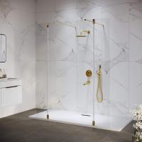 Душевая перегородка RGW WA-052Gb (WA-016Gb+2Z-071Gb) 1400, стекло прозрачное, профиль золото BRUSH фото в интернет-магазине Русалия
