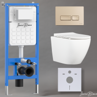 Комплект 3 в 1 инсталляция, унитаз торнадо безободковый белый BILBAO ALTO (IB.BLA.234.1B1), клавиша смыва золото матовое, пластик  ESTI-R (IB.B021.005.000), IBERICA BLANCA фото в интернет-магазине Русалия