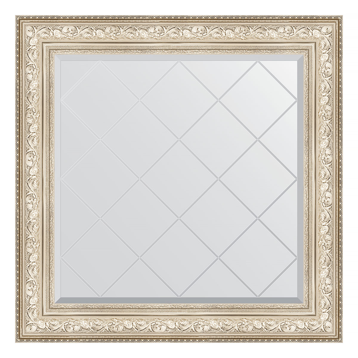 Зеркало настенное с гравировкой EVOFORM в багетной раме виньетка серебро, 90х90 см, BY 4340