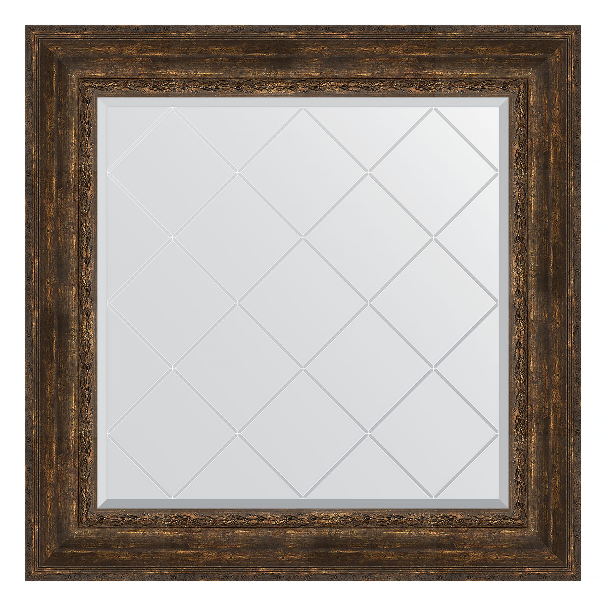 Зеркало настенное с гравировкой EVOFORM в багетной раме состаренное дерево с орнаментом, 92х92 см, BY 4344