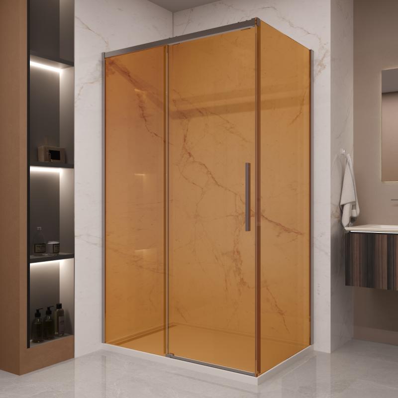 Душевой уголок Stella VSR-1ST9012GSGM, 1200*900, вороненая сталь, стекло янтарь Vincea