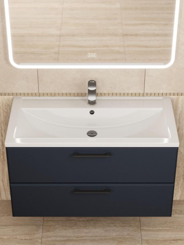 Тумба с раковиной для ванной Uperwood Foster New 90 см, подвесная, черная KFosterNEW90b