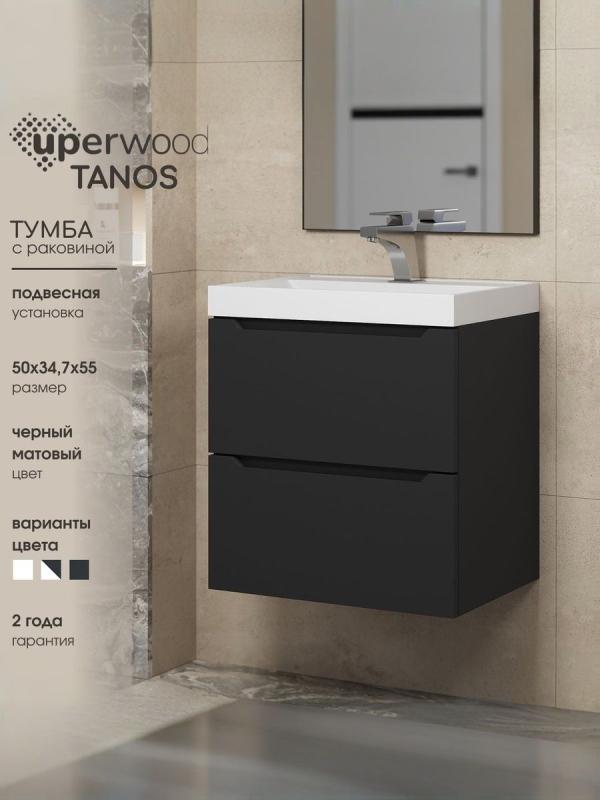 Тумба с раковиной Uperwood Tanos 50 см, подвесная, матовая, черная 29111020235