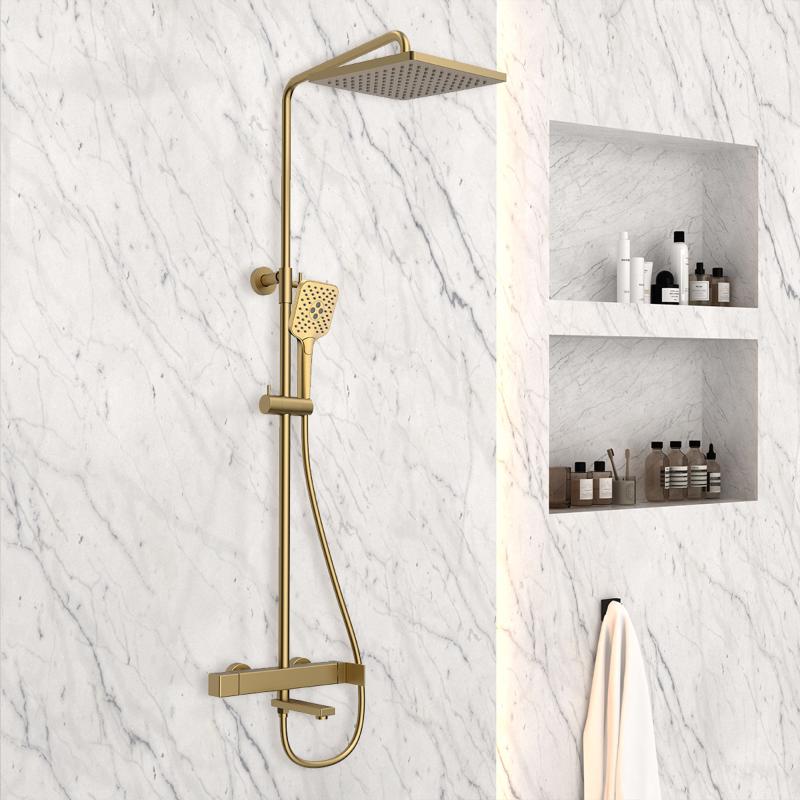 Душевая стойка Cube VSFS-1C1BG с изливом, брашированное золото Vincea