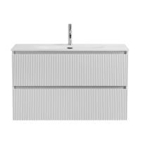 UNO-MINI База под раковину подвесная с фрезерованными ручками по всей длине фасада с двумя выкатными ящиками, Bianco Opaco, 1000x395x608, UNO-MINI-1000-2C-SO-BO Belbagno фото в интернет-магазине Русалия