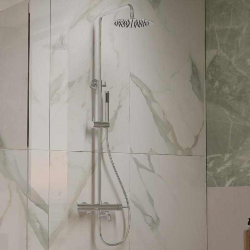 Душевая стойка Villa VSFS-1VL1CH с изливом, 25см верх. душ из нерж. стали, хром Vincea