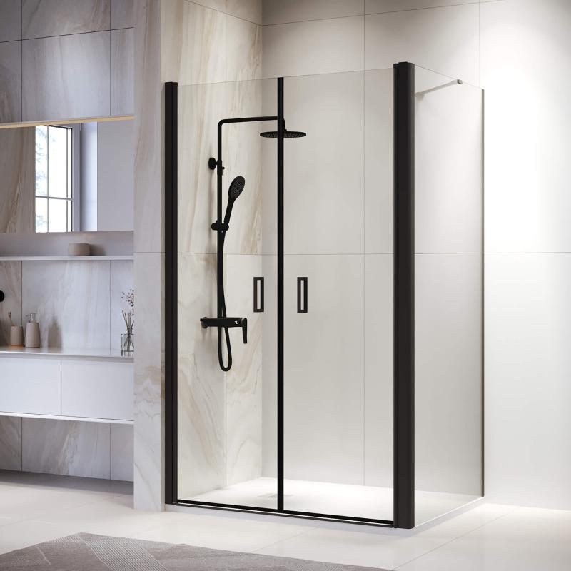 Душевой уголок RGW PA-144B (PA-104B+Z-050-2B+O-204B) 800×900, профиль черный, стекло прозрачное