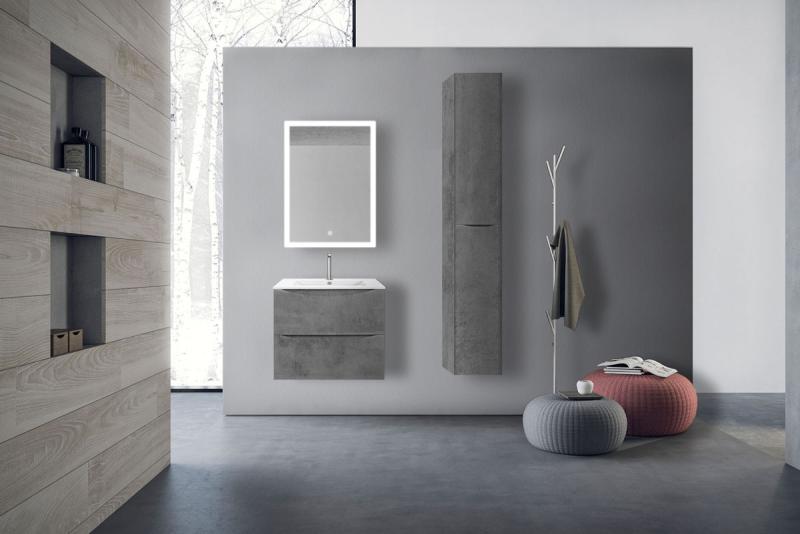 База под керамическую раковину Mia 600 подвесная, 2 выкатных ящика soft close, Beton Vincea