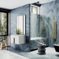 Неподвижная шторка для ванны в узком профиле 40 см, стекло матовое, профиль золото MGV-90-3у Maybah Glass фото в интернет-магазине Русалия