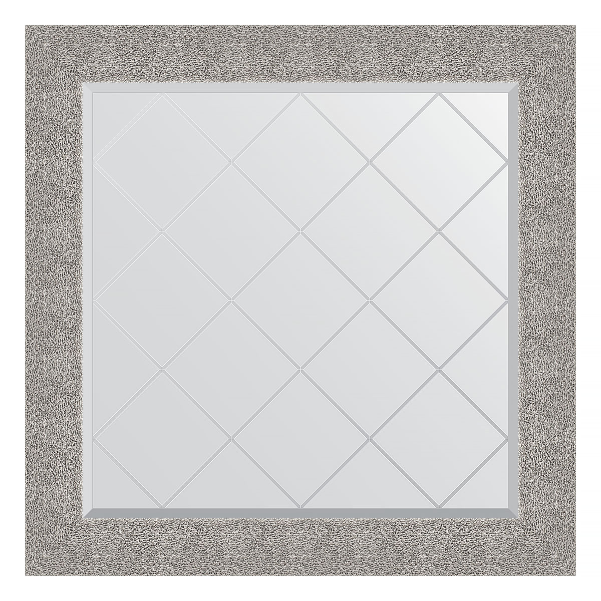 Зеркало настенное с гравировкой EVOFORM в багетной раме чеканка серебряная, 86х86 см, BY 4324