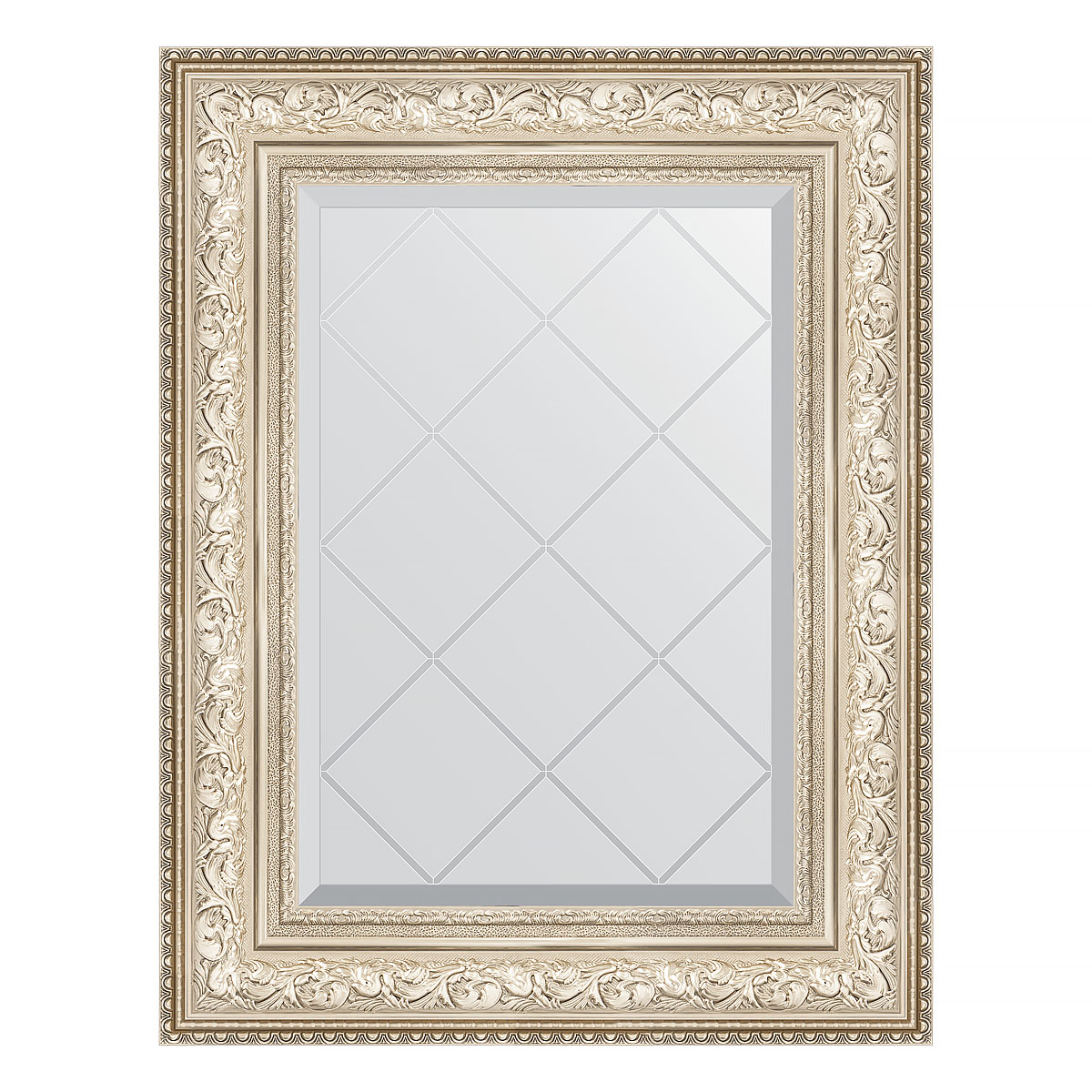 Зеркало настенное с гравировкой EVOFORM в багетной раме виньетка серебро, 60х78 см, BY 4039