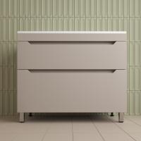 Тумба напольная "Остин" под раковину Фортуна 100 2 ящ крем эмаль PLUS + Умывальник Фортуна 1000*450 кварц антрацит фото в интернет-магазине Русалия