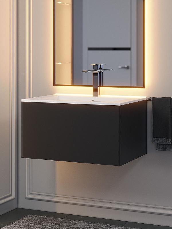 Тумба с раковиной для ванной Uperwood Parma Premium подвесная 65 см, черная 39330205461