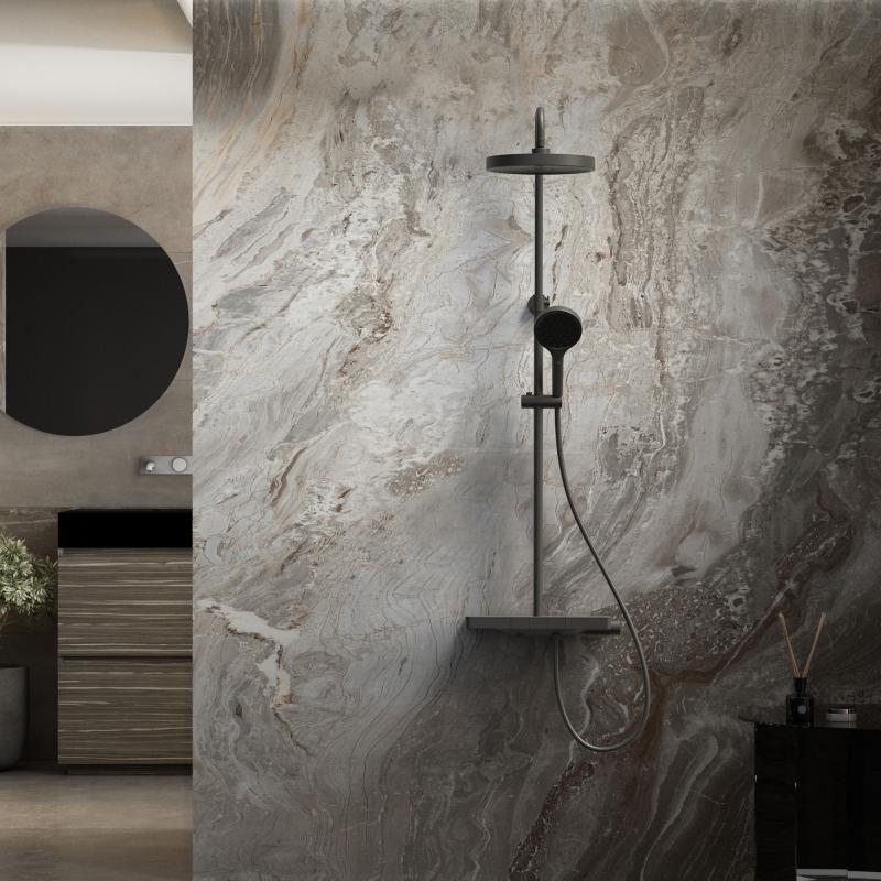 Душевая стойка Inspire VSFS-3I12TMB термостатическая с изливом, 30см верх.душ, черный Vincea