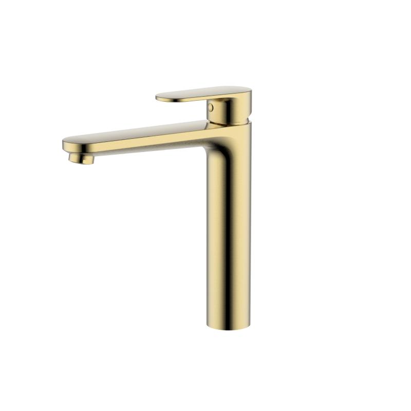 AQ1804BG НИКА смеситель для раковины высокий 190 без донного клапана, шлиф.золото Aquatek