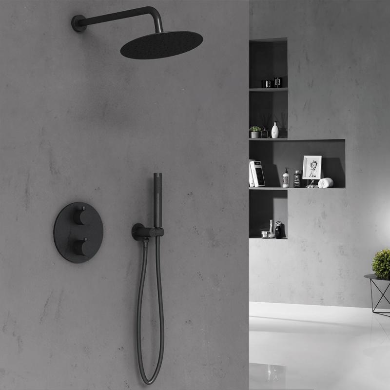 Душевой комплект VSFW-101TMB термостатический встраиваемый, двухрежимный, черный Vincea