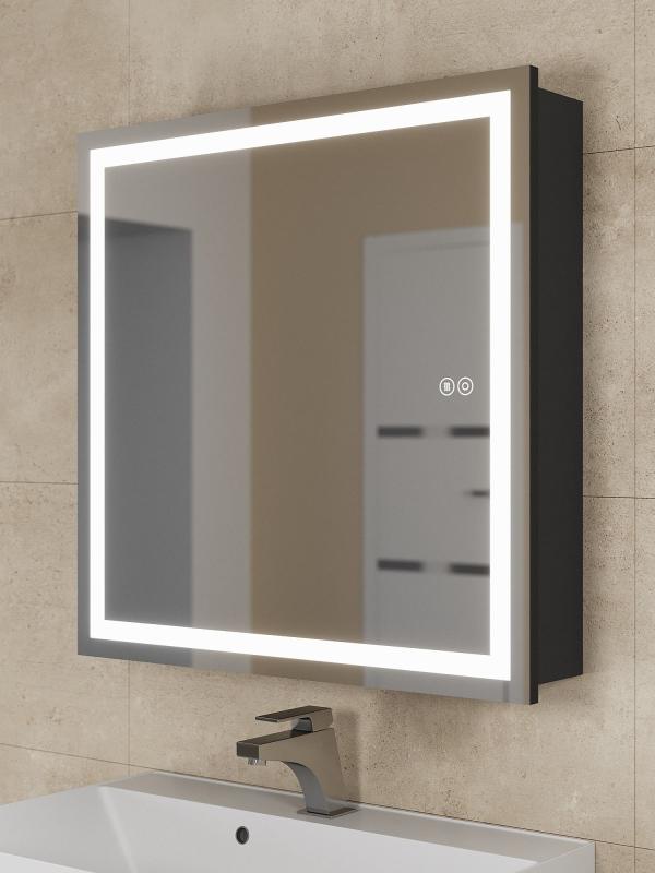 Зеркало шкаф с подсветкой в ванную 70 см, Uperwood Tanos, черное ZTanos70b