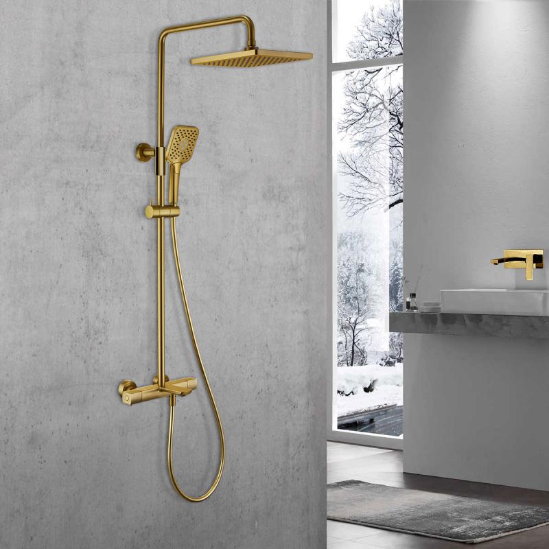 Душевая стойка Next VSFS-1N1TBG термостатическая, брашированное золото Vincea