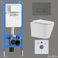 Комплект 3 в 1 инсталляция, унитаз торнадо безободковый белый BURGOS ALTO (IB.BRA.234.1B1), клавиша смыва серый/графит матовый из ABS пластика ESTI-R (IB.B021.008.000), IBERICA BLANCA фото в интернет-магазине Русалия