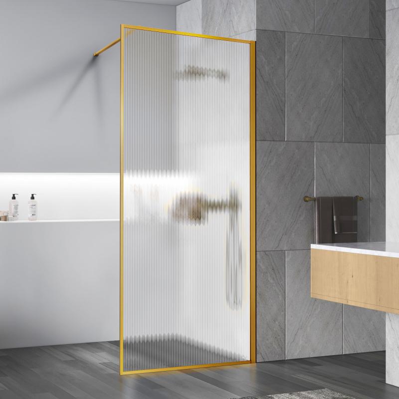 Душевая перегородка Walk-In VSW-1HP900FLBG, 900*2000, брашированное золото, стекло рифленое Vincea