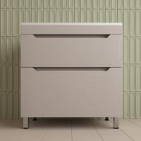 Тумба напольная "Остин" под раковину Фортуна 80 2 ящ крем эмаль PLUS + Умывальник Фортуна 800*450 кварц антрацит фото в интернет-магазине Русалия