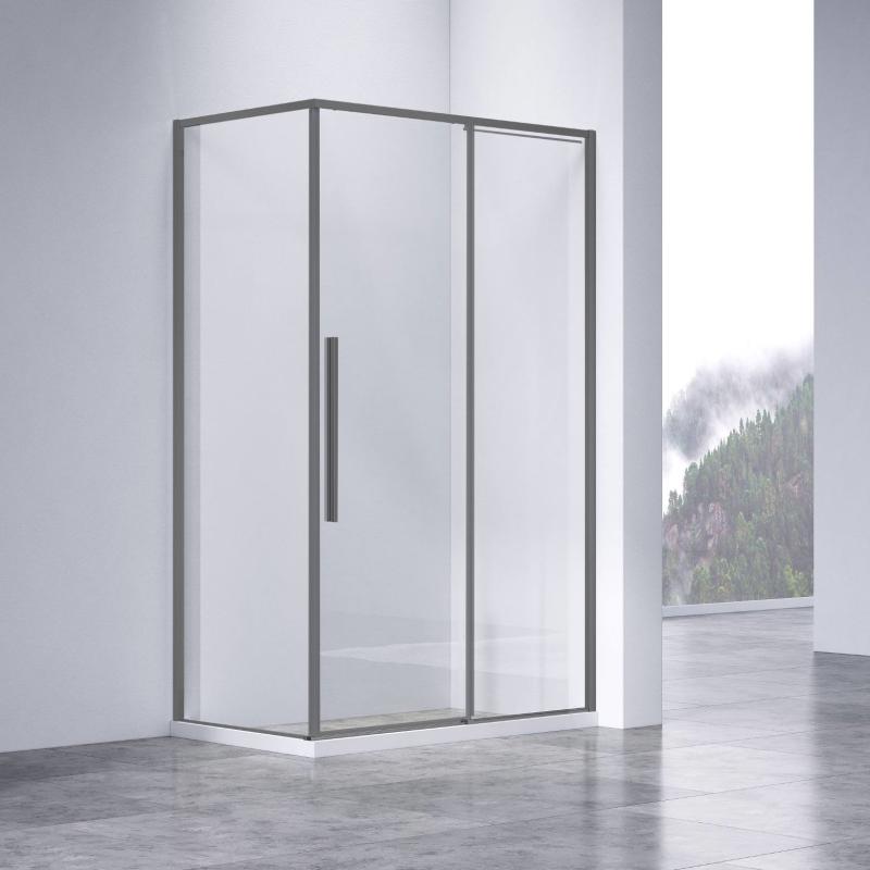 Душевой уголок Slim-N VSR-4SN8011CLGM, 1100*800, вороненая сталь, стекло прозрачное Vincea