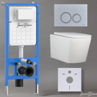 Комплект 3 в 1 инсталляция, унитаз торнадо безободковый белый TOLEDO ALTO (IB.TLA.234.1B1), клавиша смыва хром матовый, пластик  ESTI-O (IB.B082.004.000), IBERICA BLANCA фото в интернет-магазине Русалия