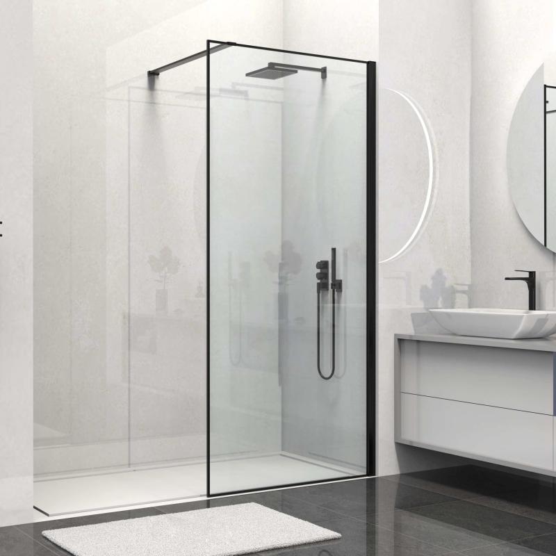 Душевая перегородка Walk-In VSW-1HS100CLB, 1000*2000, черный матовый, стекло прозрачное Vincea