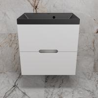 Тумба подвесная "Матис 60" под ASTI 60 (2 ящика), Белый матовый, ЭМАЛЬ + Умывальник ASTI 600x450 кварц, антрацит Style Line фото в интернет-магазине Русалия