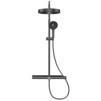 AQM8010B Душевая система со смесит. (верхн. душ 300мм, ручн. душ 3 режима,  излив), черный фото в интернет-магазине Русалия