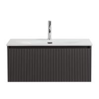 UNO База под раковину подвесная с фрезерованными ручками по всей длине фасада с одним выкатным ящиком, Темно-Серый Матовый, 800x455x350, UNO-800-1C-SO-GSO Belbagno фото в интернет-магазине Русалия