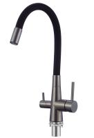 Смеситель ESKO "Coral" для кухни с подключением к фильтру, корпус графит,излив черный (CL03GMB) фото в интернет-магазине Русалия