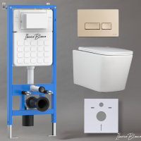 Комплект 3 в 1 инсталляция, унитаз торнадо безободковый белый TOLEDO ALTO (IB.TLA.234.1B1), клавиша смыва золото матовое, пластик  ESTI-R (IB.B021.005.000), IBERICA BLANCA фото в интернет-магазине Русалия