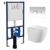 Сет LORANTO Инсталляция с круглой кнопкой белая глянцевая + унитаз CANTO с сиденьем микролифт (4501+7310+CS-2003HM) фото в интернет-магазине Русалия