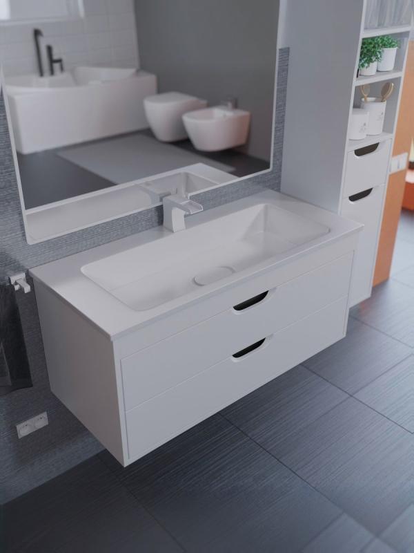 Тумба с раковиной для ванной Uperwood Modul 100 см, подвесная, матовая, белая/графит 393020562