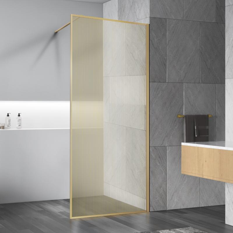 Душевая перегородка Walk-In VSW-1HP120GWBG, 1200*2000,браш.золото, стекло ламинир. с золотыми нитями Vincea