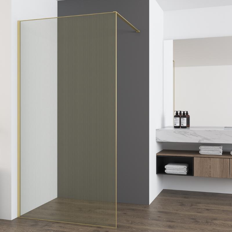 Душевая перегородка Walk-In VSW-7HS100GWG, 1000*2000, браш.золото, стекло ламинир. с золотыми нитями Vincea