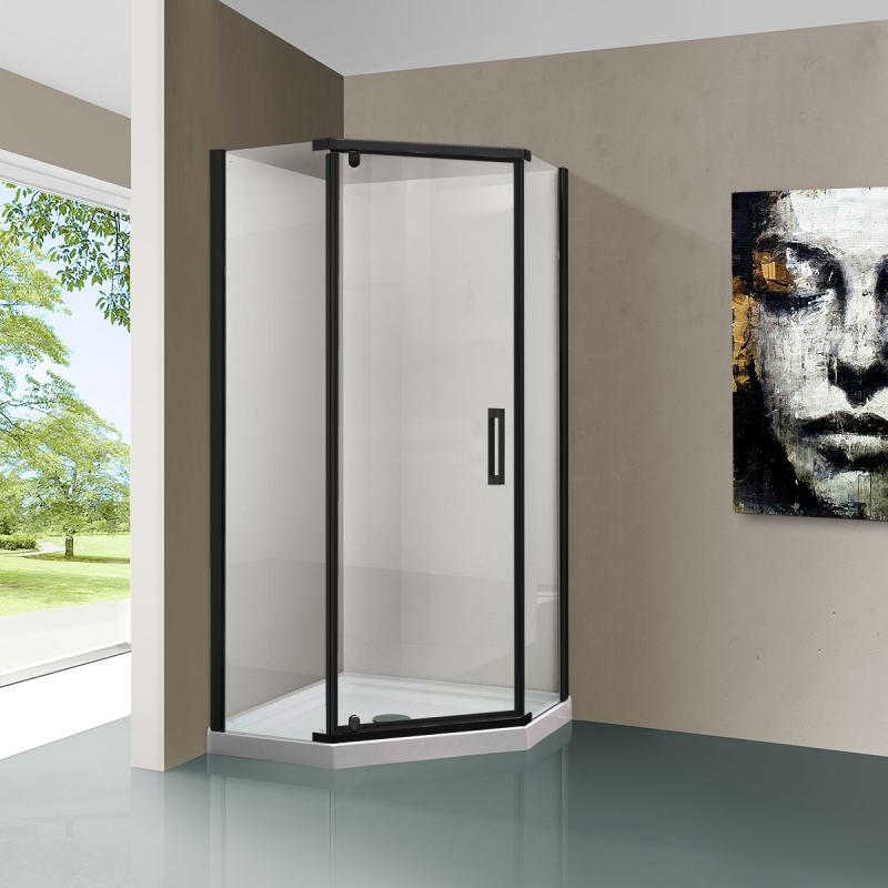 Душевой уголок Stresa VSP-1S100CLB, 1000*1000, черный, стекло прозрачное  Vincea