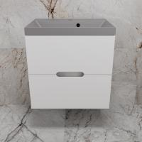 Тумба подвесная "Матис 60" под ASTI 60 (2 ящика), Белый матовый, ЭМАЛЬ + Умывальник ASTI 600x450 кварц, серый шелк Style Line фото в интернет-магазине Русалия