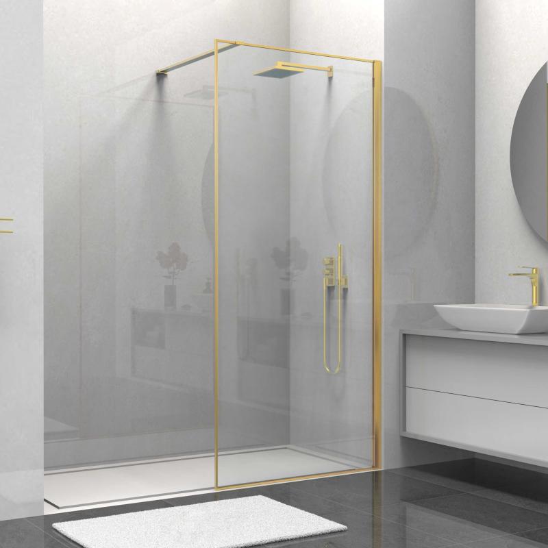 Душевая перегородка Walk-In VSW-1HS100CLG, 1000*2000, брашированное золото, стекло прозрачное Vincea