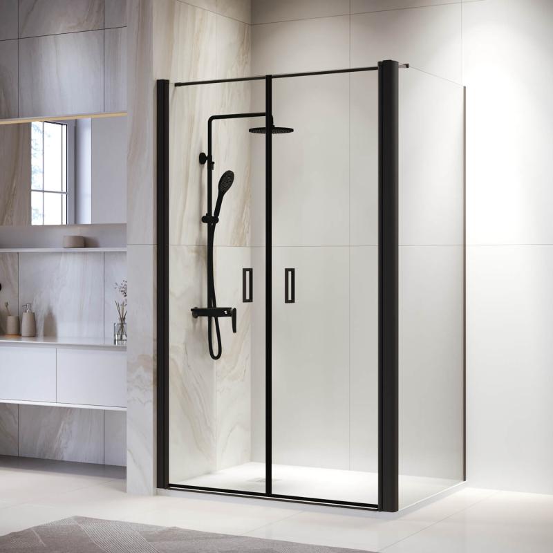 Душевой уголок RGW PA-144B (PA-104B+Z-050-2B+O-104B) 600×700, профиль черный, стекло прозрачное