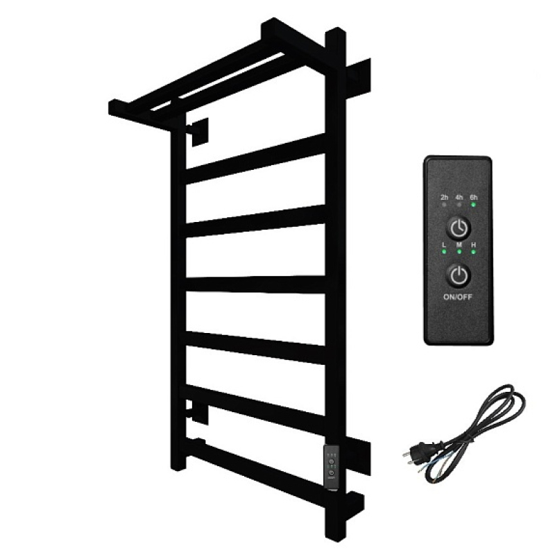 Полотенцесушитель электрический с полочкой (лесенка) Тругор Пэк сп 20 кв П 80х50 см, черный ПЭК сп 20квП/8050чернВГП